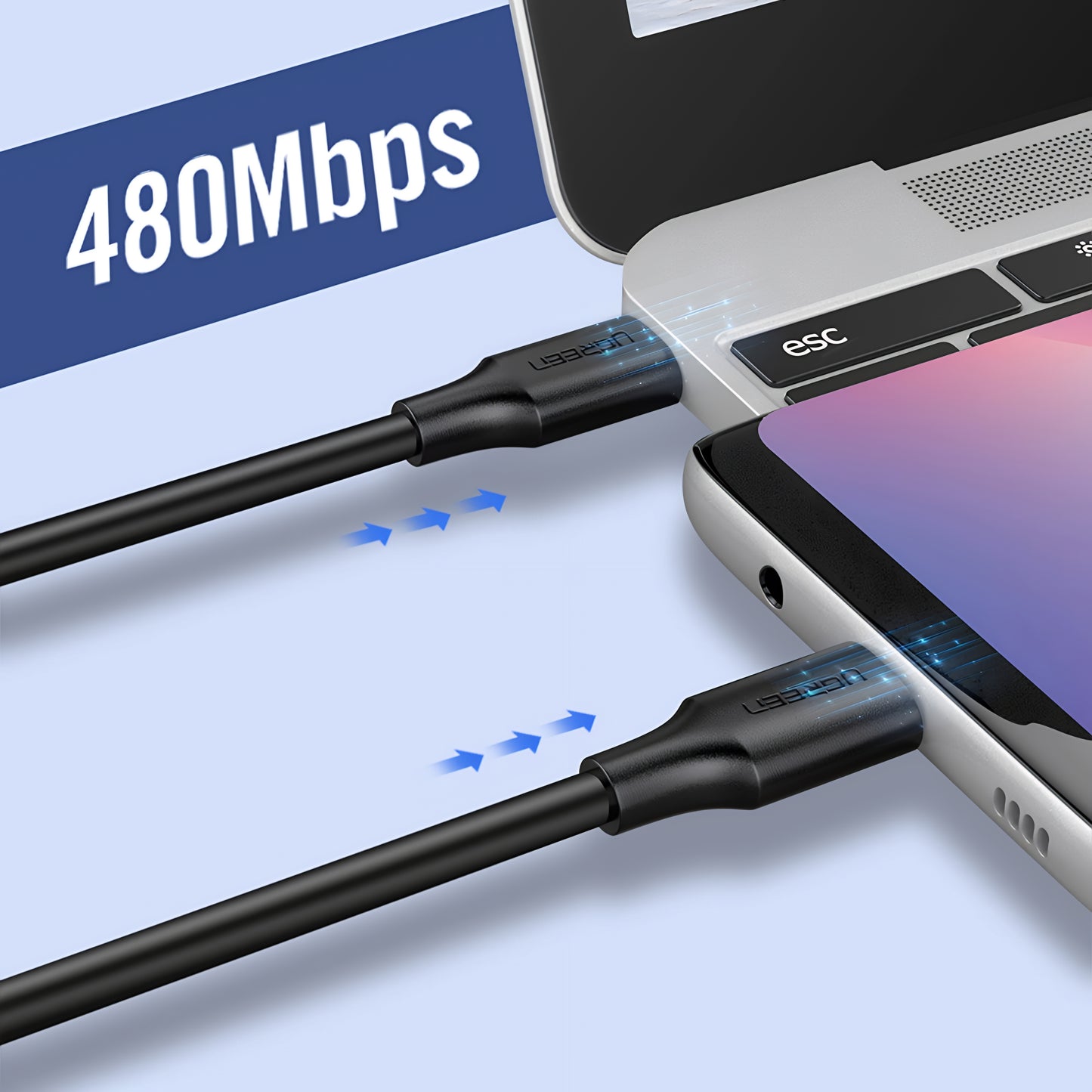 Cavo Dati e Ricarica USB-C - USB-C UGREEN US286, 60W, 3m, Nero