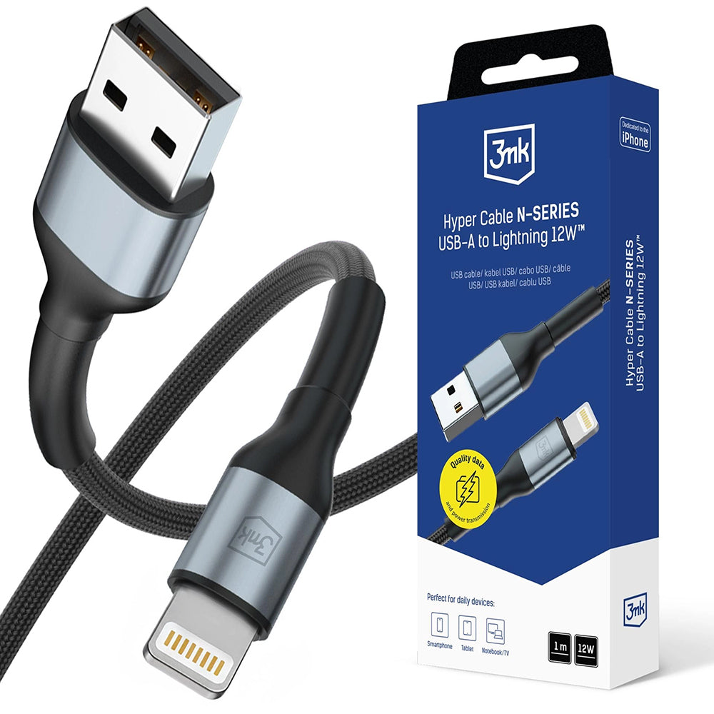 Cavo Dati e Ricarica USB-A - Lightning 3MK Hyper N, 12W, 1m, Nero