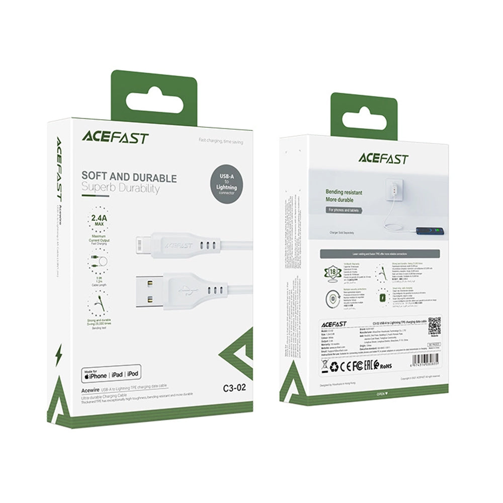 Cavo Dati e Ricarica USB-A - Lightning Acefast C3-02, 18W, 1.2m, Bianco