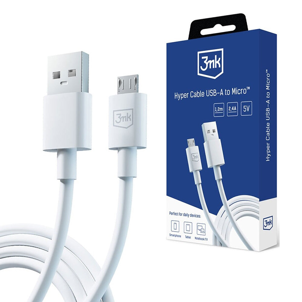 Cavo Dati e Ricarica USB-A - microUSB 3MK Hyper, 18W, 1.2m, Bianco