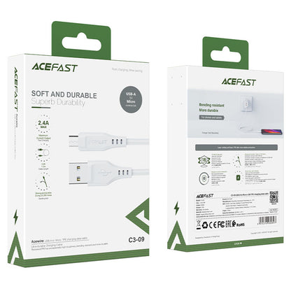 USB-A to microUSB Data and Charging Cable Acefast C3-09, 18W, 1.2m, White