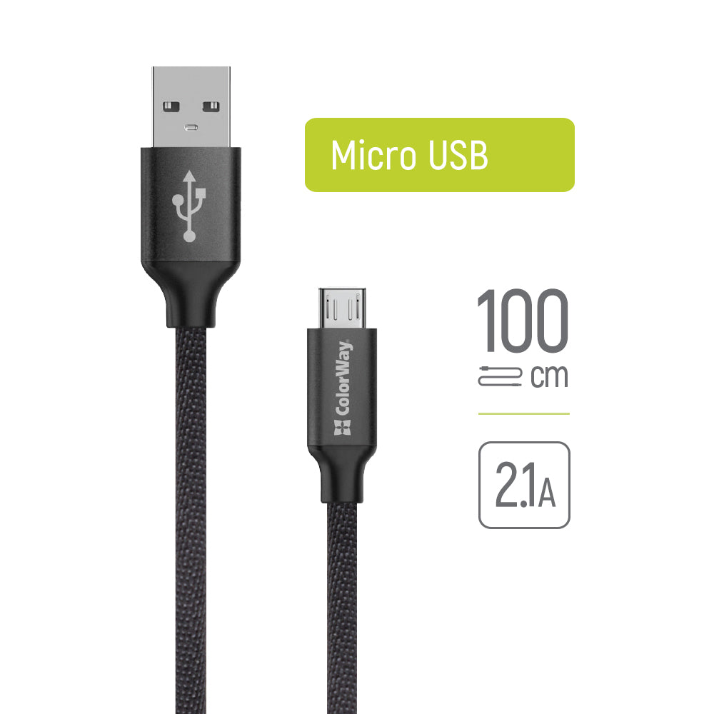 Cavo Dati e Ricarica USB-A - microUSB ColorWay CW-CBUM002, 18W, 1m, Nero