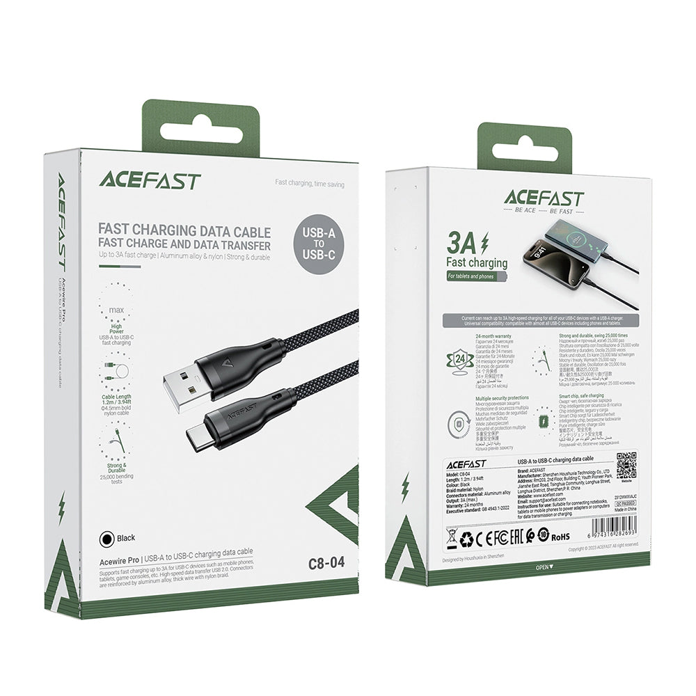 Cavo Dati e Ricarica USB-A - USB-C Acefast C8-04, 18W, 1.2m, Nero