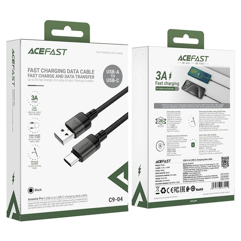 Cavo Dati e Ricarica USB-A - USB-C Acefast C9-04, 18W, 1.2m, Nero