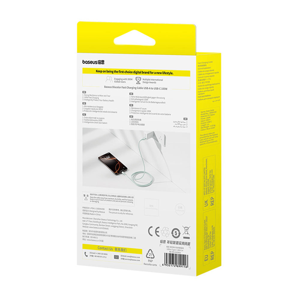 Cavo Dati e Ricarica USB-A - USB-C Baseus Discolor, 100W, 1m, Blu Verde E0420801