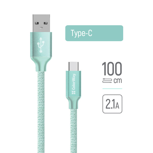 USB-A to USB-C Data and Charging Cable ColorWay CW-CBUC003, 18W, 1m, Green