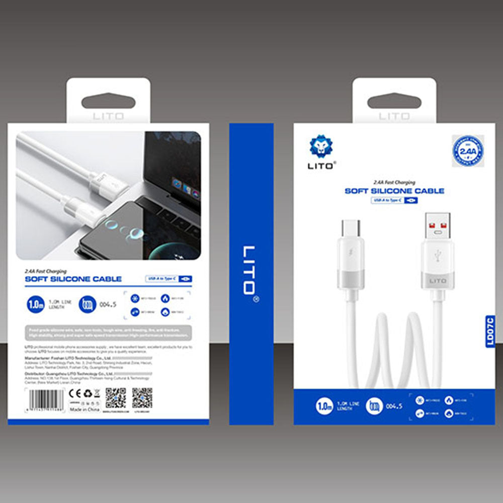 Cavo Dati e Ricarica USB-A - USB-C Lito LD07, 18W, 1m, Bianco