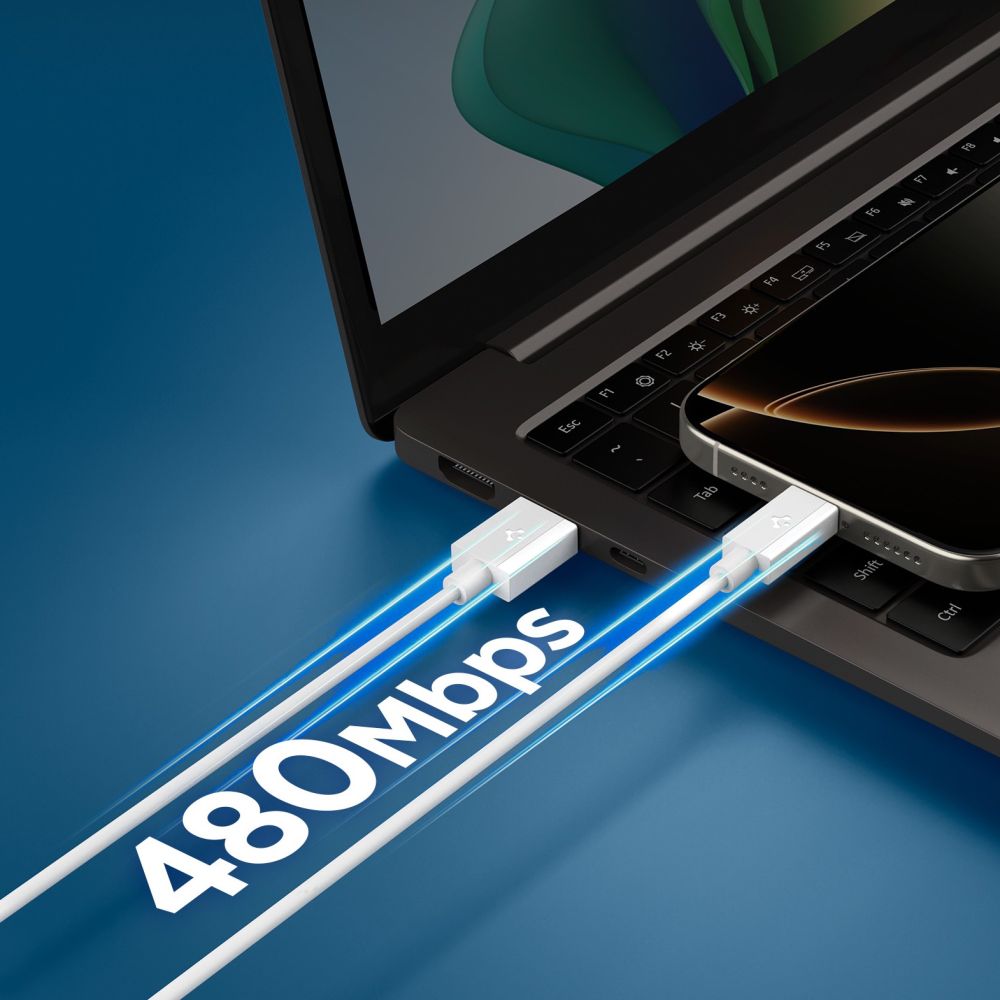 USB-A to USB-C Spigen Essential Data and Charging Cable, 60W, 1m, White