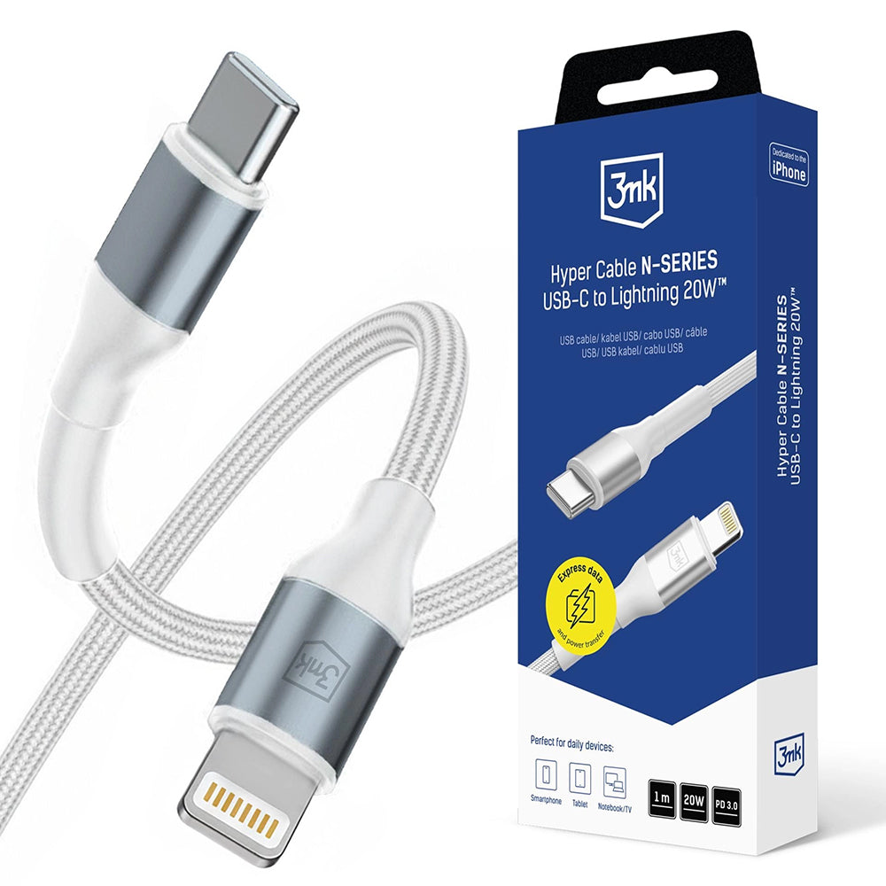 Cavo Dati e Ricarica USB-C - Lightning 3MK Hyper N, 20W, 1m, Bianco