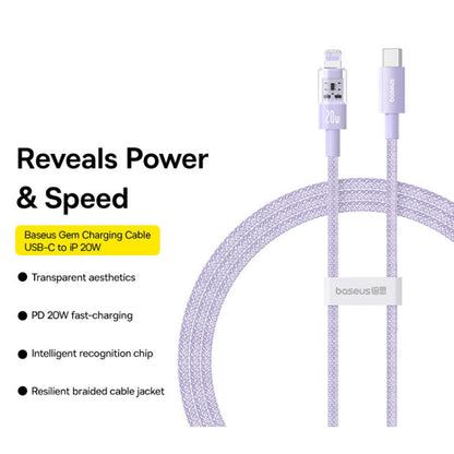 Cavo Dati e Ricarica USB-C - Lightning Baseus Gem, 20W, 2m, Viola P10373001511-01