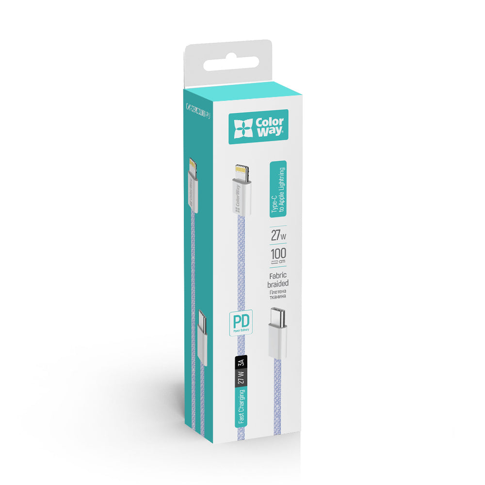 Cavo Dati e Ricarica USB-C - Lightning ColorWay CW-CBPDCL061, 27W, 1m, Viola
