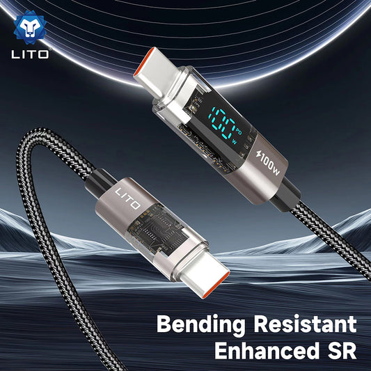 Cavo Dati e Ricarica USB-C - Lightning Lito LD09CC Display, 100W, 1.2m, Nero