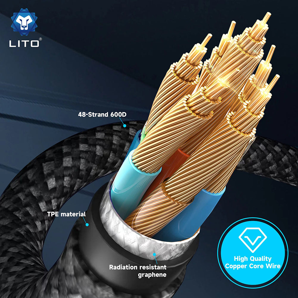 USB-C Data and Charging Cable - USB-C Lito LD09CC Display, 100W, 1.2m, Black