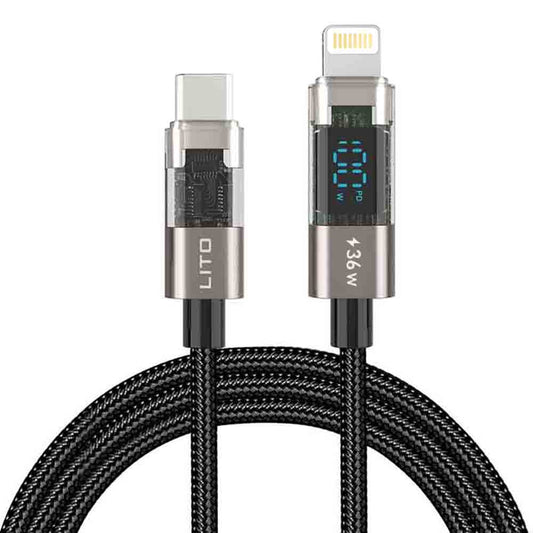 Cavo Dati e Ricarica USB-C - Lightning Lito LD09CL Display, 36W, 1.2m, Nero