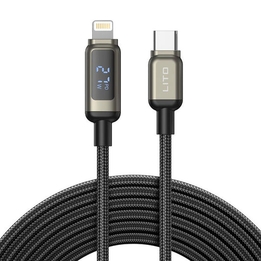 Cavo Dati e Ricarica USB-C - Lightning Lito LD15 Display, 27W, 1m, Nero