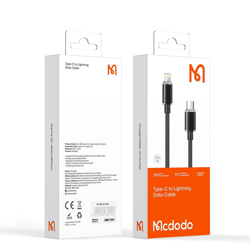 Cavo Dati e Ricarica USB-C - Lightning McDodo CA-3660, 36W, 1.2m, Nero