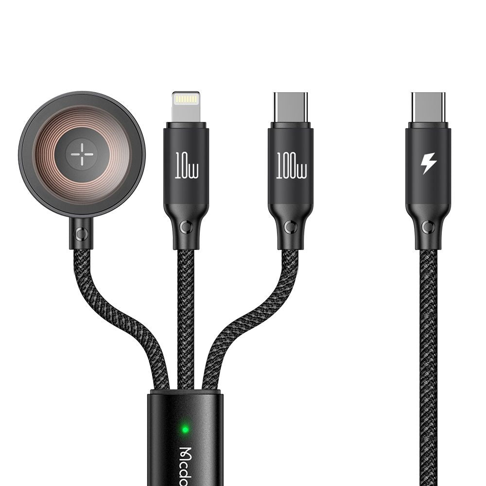 Cavo di Ricarica USB-C - Lightning / USB-C / QI McDodo CA-4940 O 3in1, 100W, 1.2m, Nero