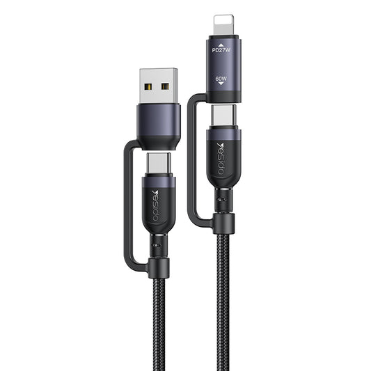 Cavo dati e ricarica USB-C / USB-A - USB-C / Lightning Yesido CA200, 60W, 1,2m, Nero