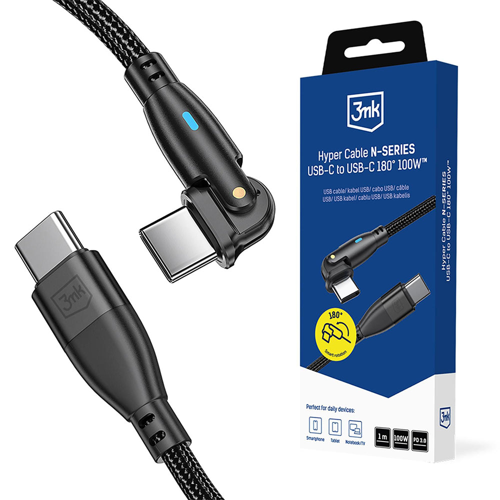 Cavo Dati e Ricarica USB-C - USB-C 3MK Hyper N Angolato, 100W, 1m, Nero
