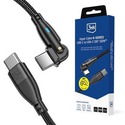 Cavo Dati e Ricarica USB-C - USB-C 3MK Hyper N Angolato, 100W, 1m, Nero