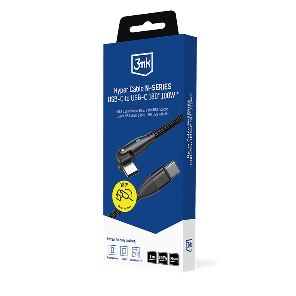 Cavo Dati e Ricarica USB-C - USB-C 3MK Hyper N Angolato, 100W, 1m, Nero