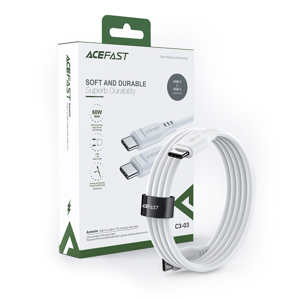 Cavo Dati e Ricarica USB-C - USB-C Acefast C3-03, 60W, 1.2m, Bianco