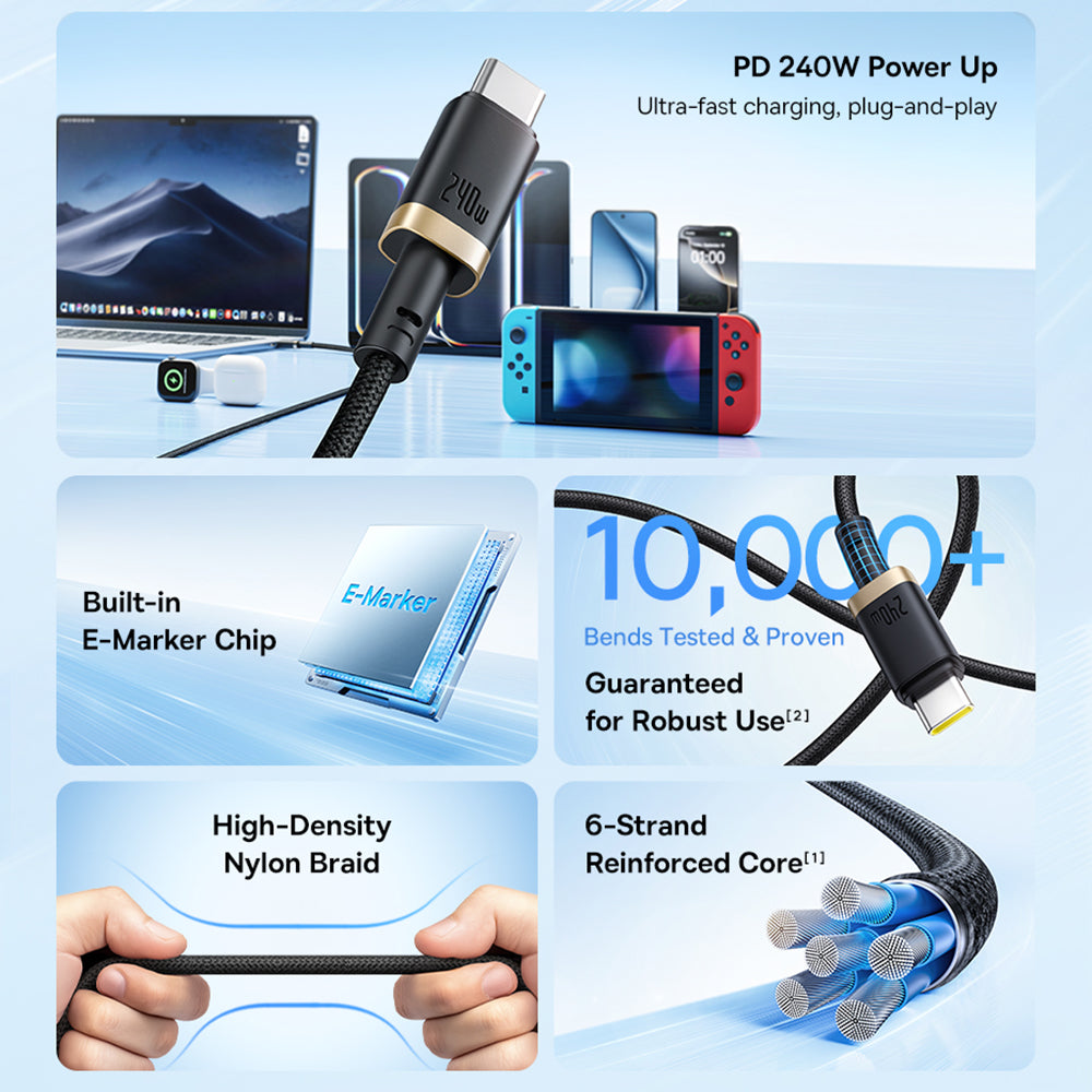 Cavo Dati e Ricarica USB-C - USB-C Baseus Dura, 240W, 1m, Oro Nero P10377803U03-00