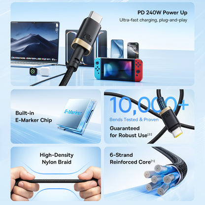 Cavo Dati e Ricarica USB-C - USB-C Baseus Dura, 240W, 1m, Oro Nero P10377803U03-00