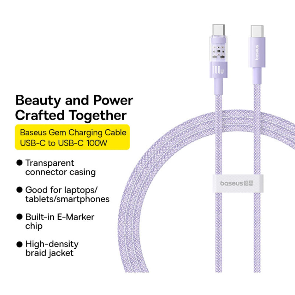 Cavo Dati e Ricarica USB-C - USB-C Baseus Gem, 100W, 1m, Viola P10373000511-00