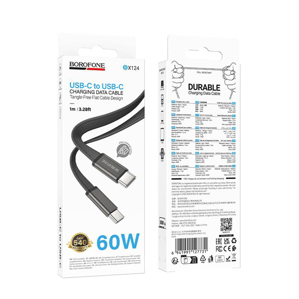 Cavo Dati e Ricarica USB-C - USB-C Borofone BX124 Peace, 60W, 1m, Nero