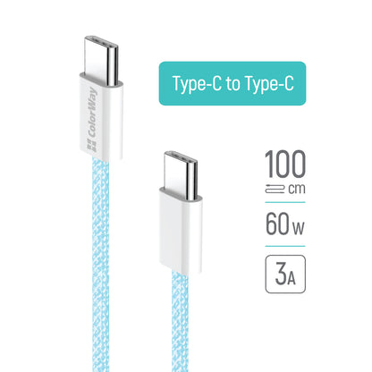Cavo Dati e Ricarica USB-C - USB-C ColorWay CW-CBPDCC061, 60W, 1m, Blu
