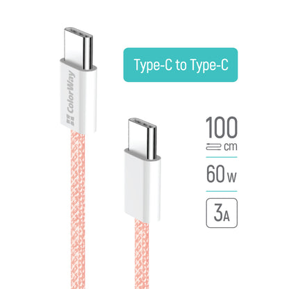 Cavo Dati e Ricarica USB-C - USB-C ColorWay CW-CBPDCC061, 60W, 1m, Rosa