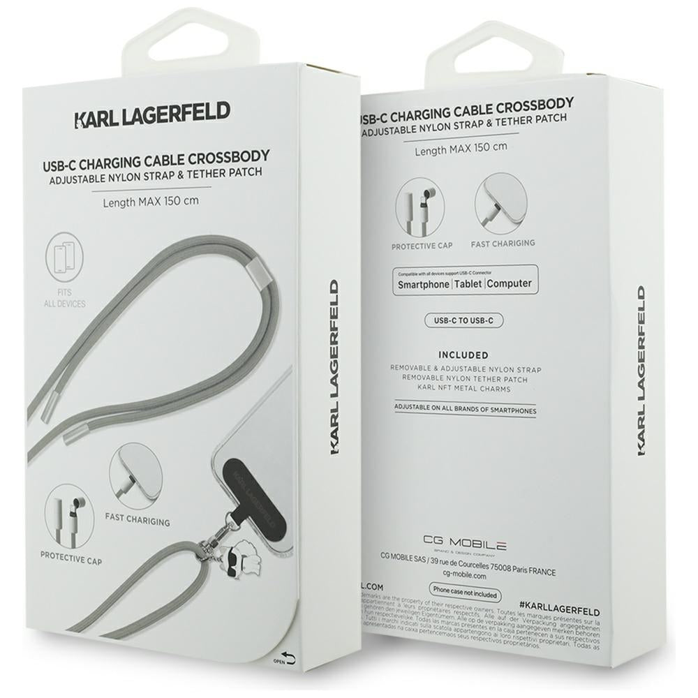 Cavo Dati e Ricarica USB-C - USB-C Karl Lagerfeld Choupette Charm, 100W, 1.5m, Grigio