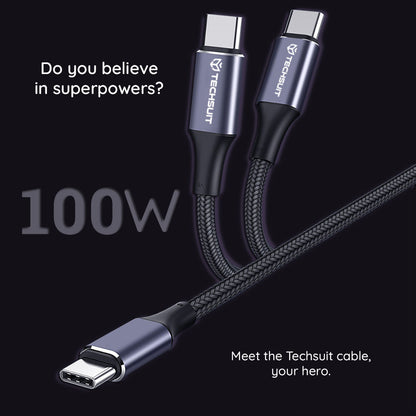 Cavo Dati e Ricarica USB-C - USB-C Techsuit PCB018, 100W, 1m, Nero