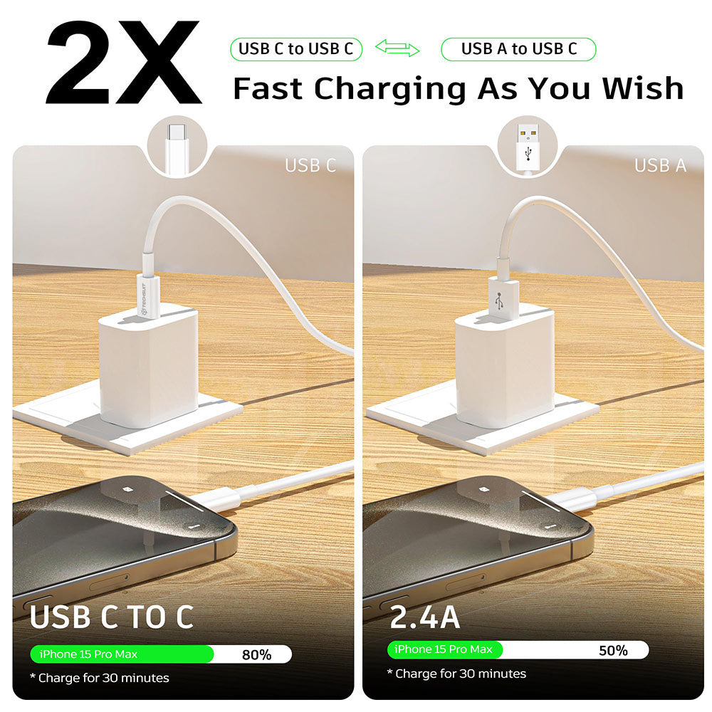 Cavo Dati e Ricarica USB-C - USB-C Techsuit PCB130, 60W, 1m, Bianco