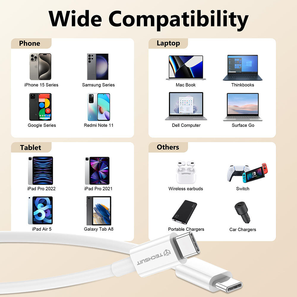 Cavo Dati e Ricarica USB-C - USB-C Techsuit PCB130, 60W, 1m, Bianco