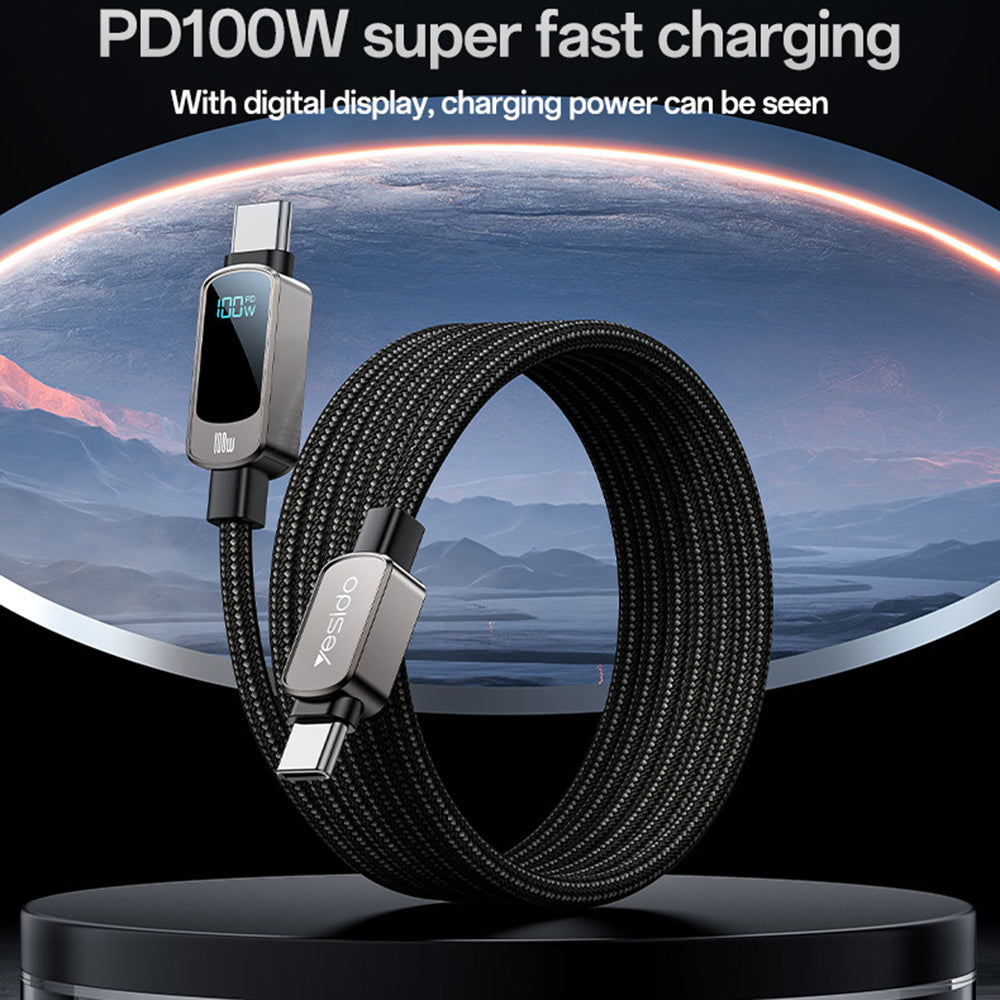 Cavo Dati e Ricarica USB-C - USB-C Yesido CA179 Display, 100W, 1.2m, Nero