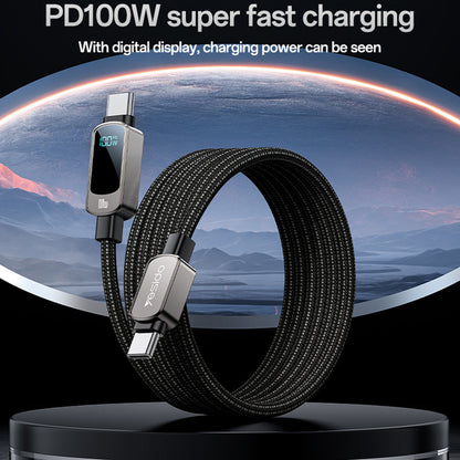 Cavo Dati e Ricarica USB-C - USB-C Yesido CA179 Display, 100W, 1.2m, Nero