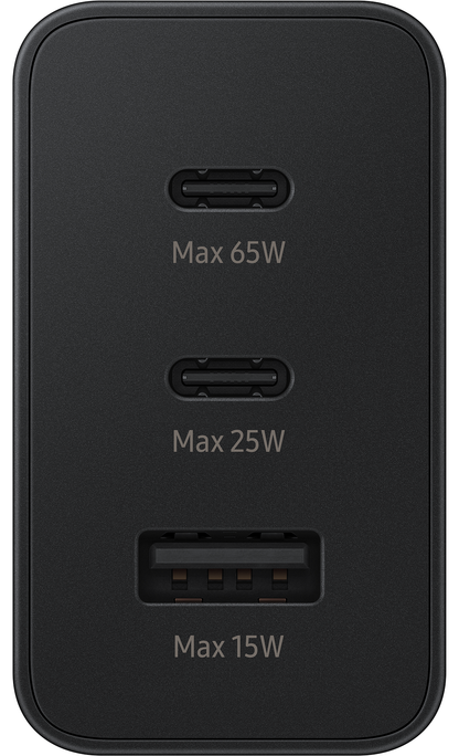 Caricabatterie di rete Samsung Trio, 65W, 3,5A, 1 x USB-A - 2 x USB-C, nero EP-T6530NBEGEU