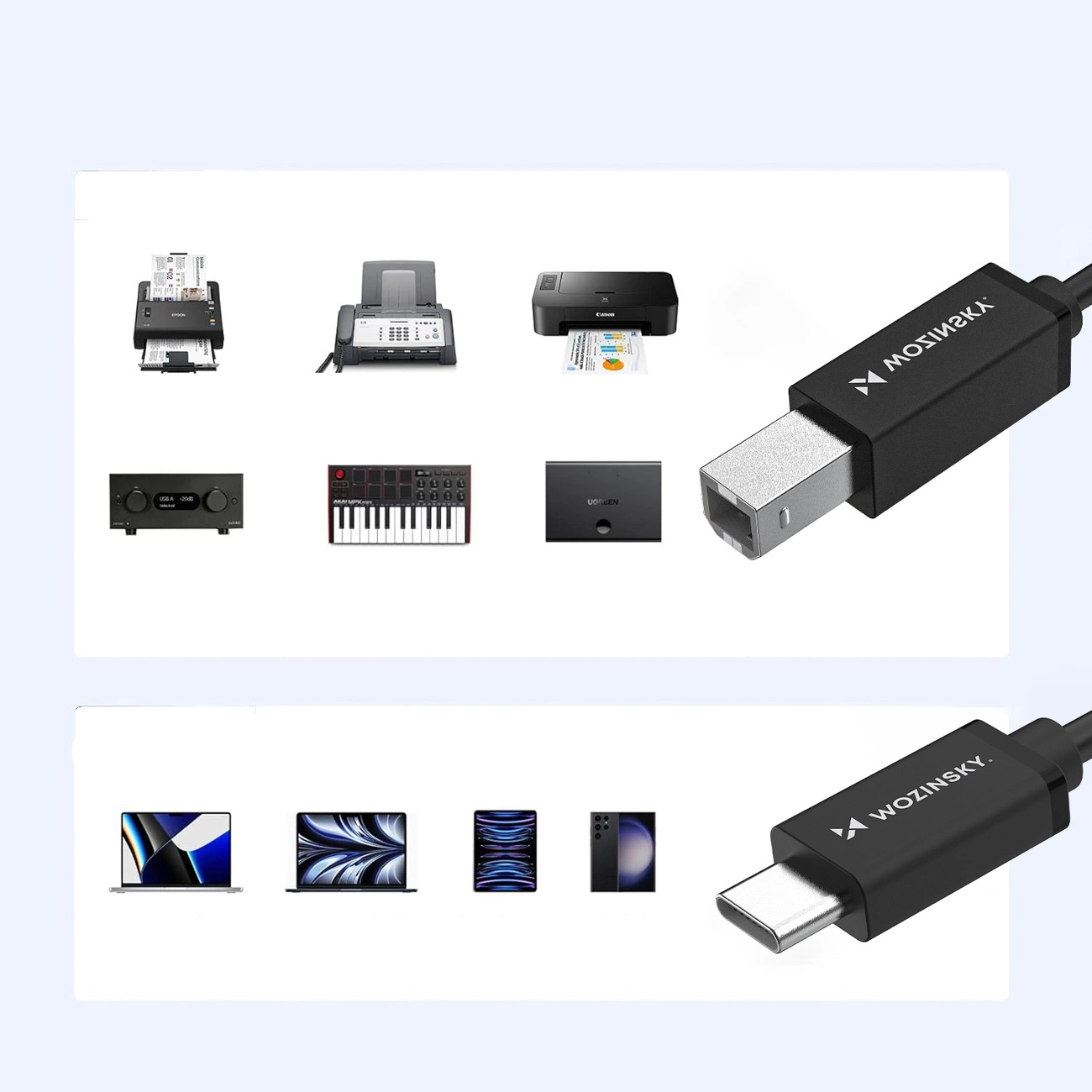 Cavo Stampante WZK WKDDY1S, USB-C - USB-B, 1m, Nero