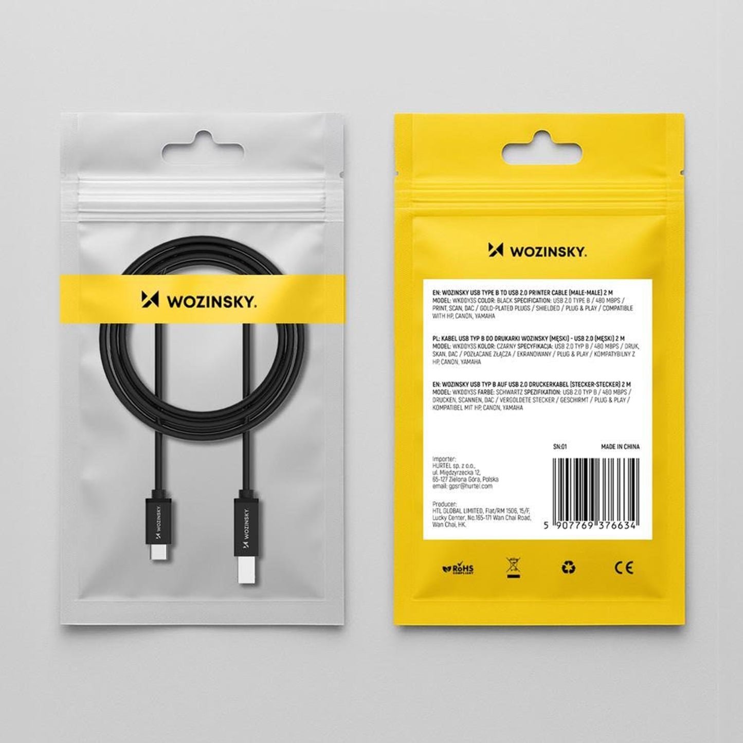 Cavo Stampante WZK WKDDY1S, USB-C - USB-B, 1m, Nero