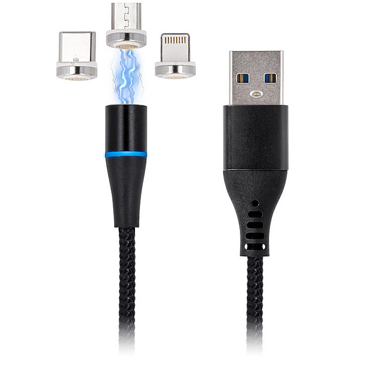 Cavo di Ricarica USB-A - Lightning / microUSB / USB-C MaXlife MXUC-02 Magnetico 3in1, 18W, 1m, Nero