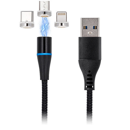 Cavo di Ricarica USB-A - Lightning / microUSB / USB-C MaXlife MXUC-02 Magnetico 3in1, 18W, 1m, Nero