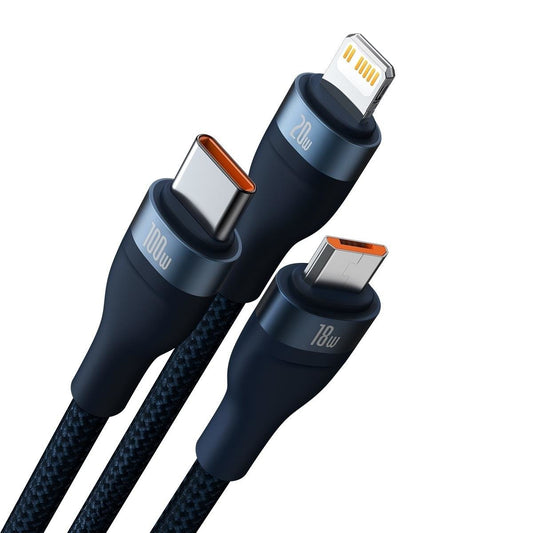 Cavo di ricarica USB-C / USB-A - Lightning / microUSB / USB-C Baseus Flash Series II, 100W, 1,2m, Blu navy CASS030103