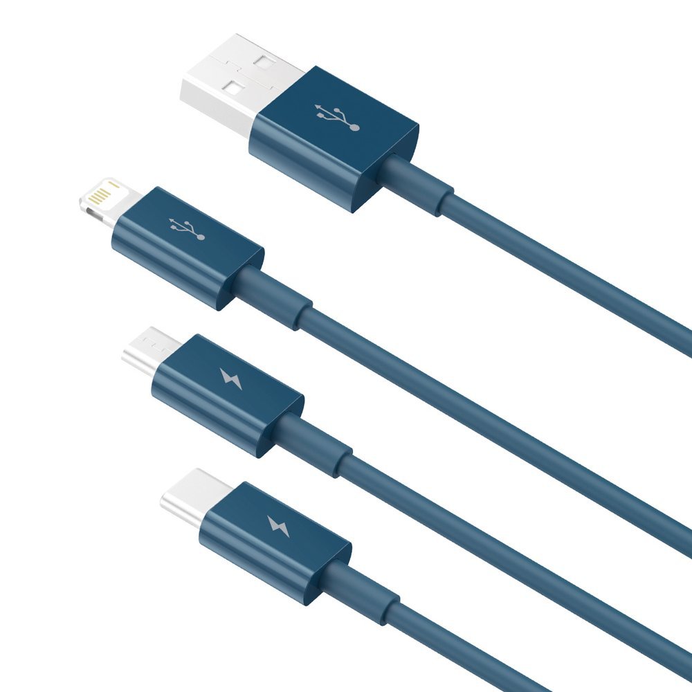 Cavo di ricarica USB-A - Lightning / microUSB / USB-C Serie Baseus Superior 3in1, 20W, 1,5 m, blu CAMLTYS-03 