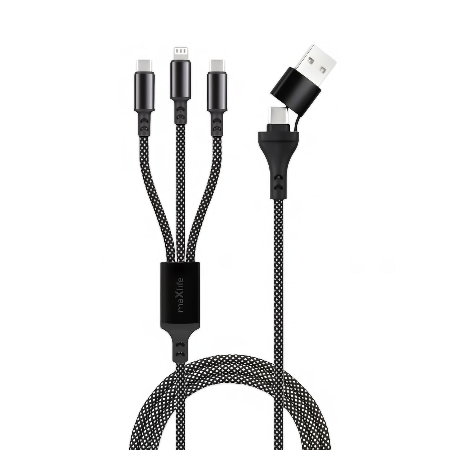 Cavo di ricarica MaXlife 3in1 USB-A / USB-C - Lightning / USB-C, 66W, 1m, nero 