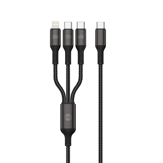 Cavo di ricarica Forever 3in1 USB-A - Lightning / 2 x USB-C Forever 3in1, 60W, 1,2 m, nero