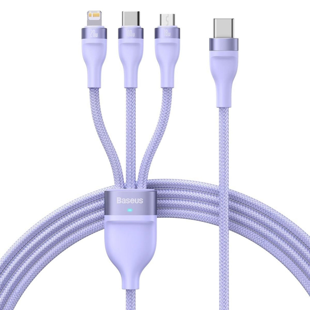 Cavo di Ricarica USB-A - Lightning / microUSB / USB-C Baseus Flash Series II 3in1, 100W, 1.2m, Viola CASS030005