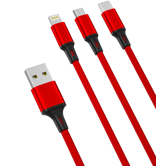 Cavo di Ricarica USB-A - Lightning / microUSB / USB-C XO Design NB173 3in1, 18W, 1.2m, Rosso