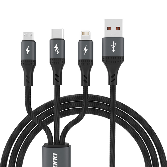 Cavo di ricarica USB-A - Lightning / microUSB / USB-C Dudao L3E 3in1, 60W, 1,2m, Nero